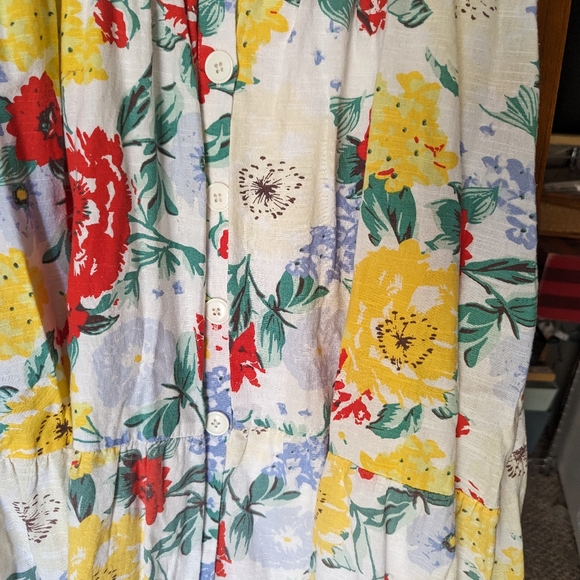 Urban Outfitters Shoulder Tie Floral Colorful Summer Midi Cottage Dress - Picture 5 of 16